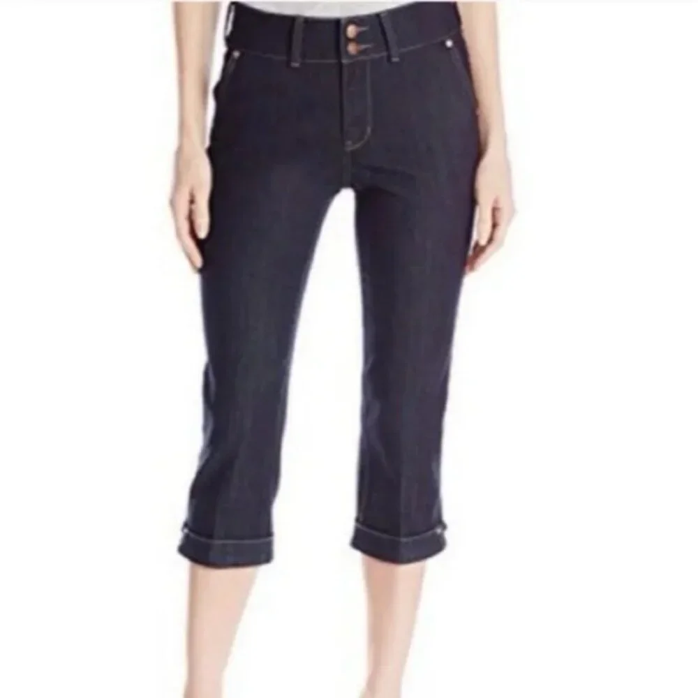 NYDJ Womens Dark Wash Denim Cropped Jeans Rhinestone Detail Cuff Size 14 M10J62T